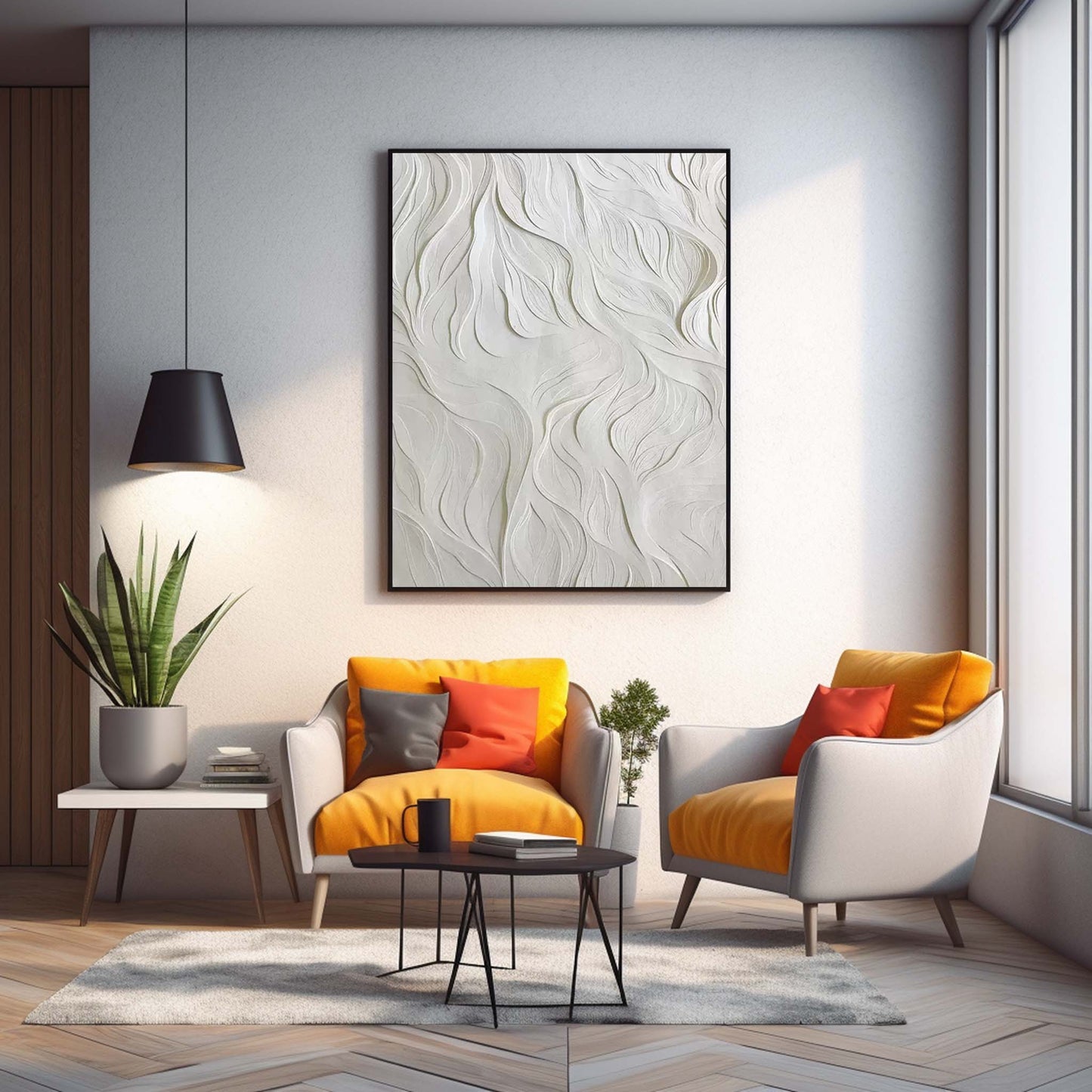Elegant Minimalist Oil Painting with Textured Waves for Modern Decor