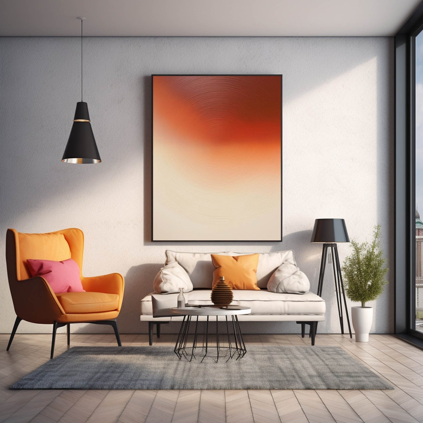 Elegant Minimalist Oil Painting in Warm Tones for Modern Home Decor