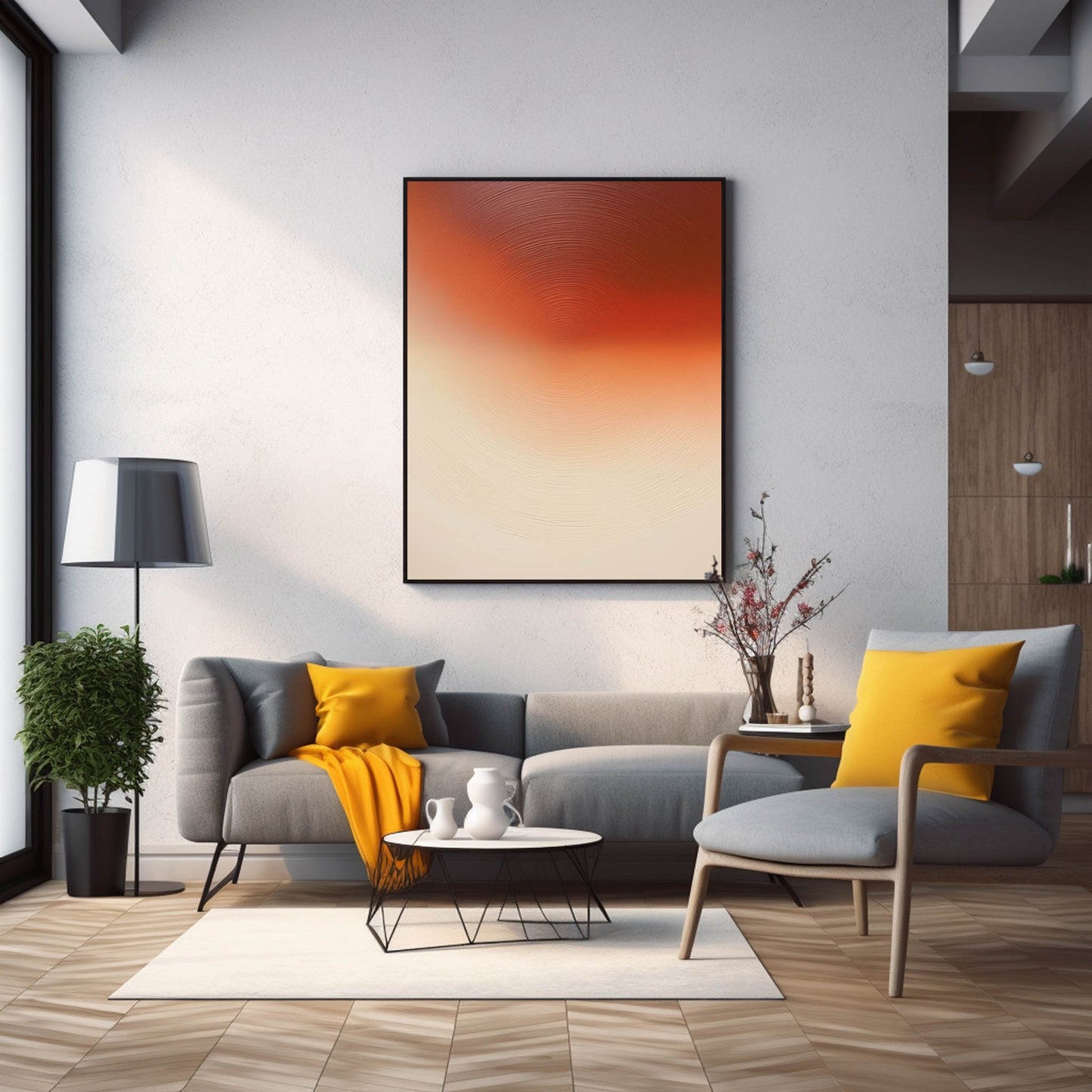 Elegant Minimalist Oil Painting in Warm Tones for Modern Home Decor