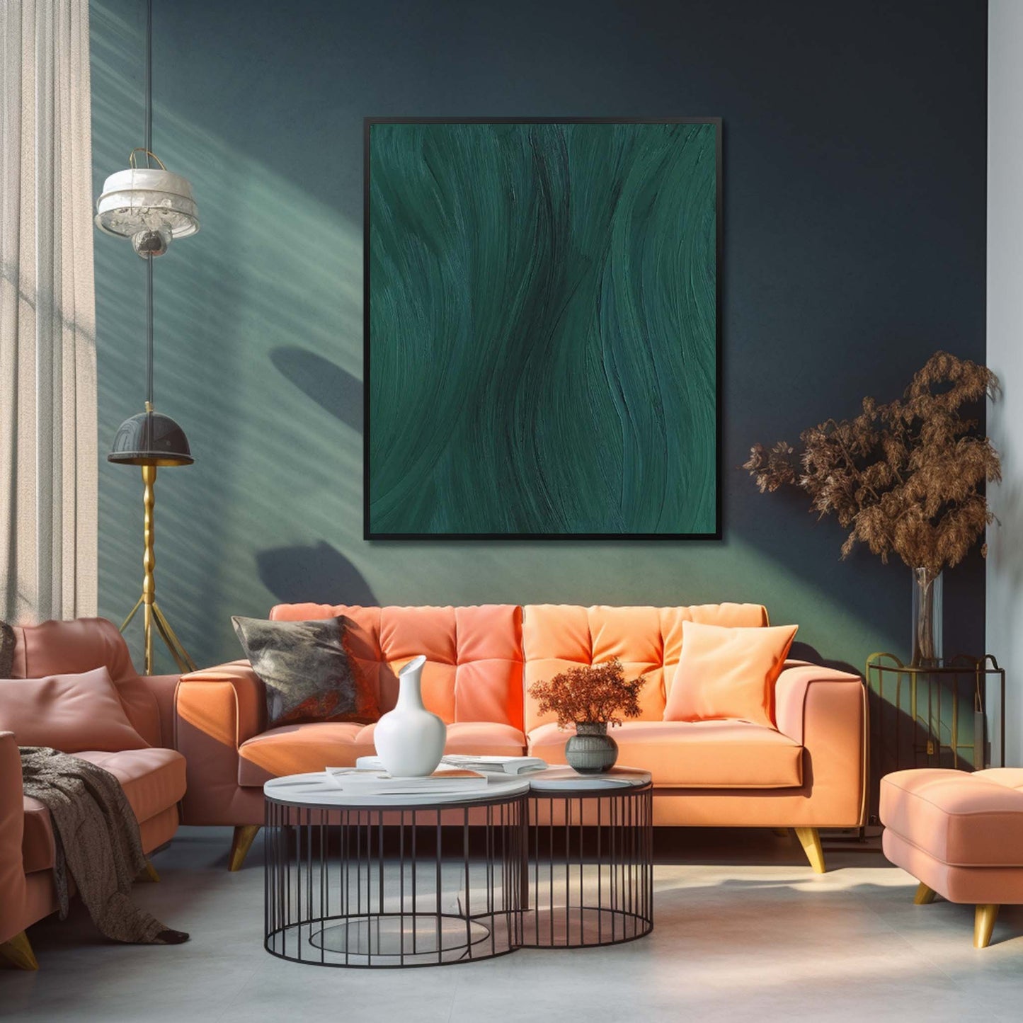 Abstract Green Waves - Elegant Minimalist Oil Painting for Modern Decor