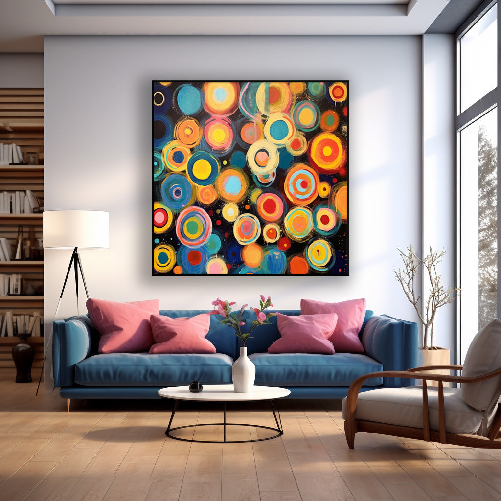 Colorful Abstract Circle Oil Painting for Modern Home Decor and Art Lovers
