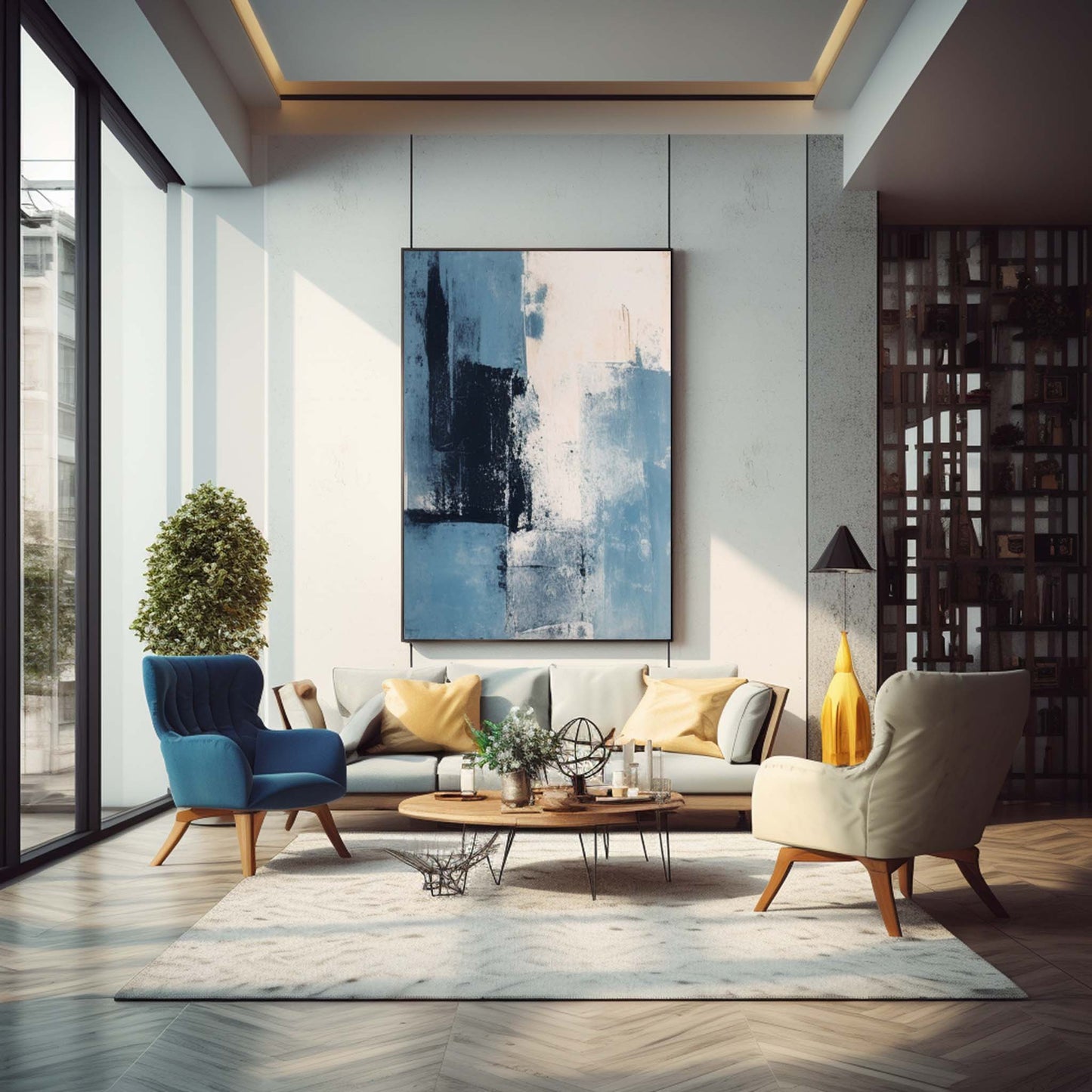 Calming Blue Abstract Oil Painting for Modern Home Decor