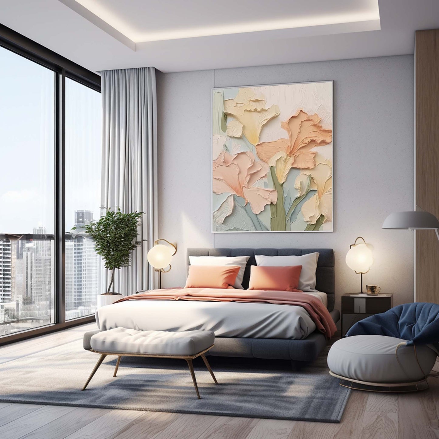 Pastel Floral Oil Painting - Elegant Flower Canvas Art for Home Decor