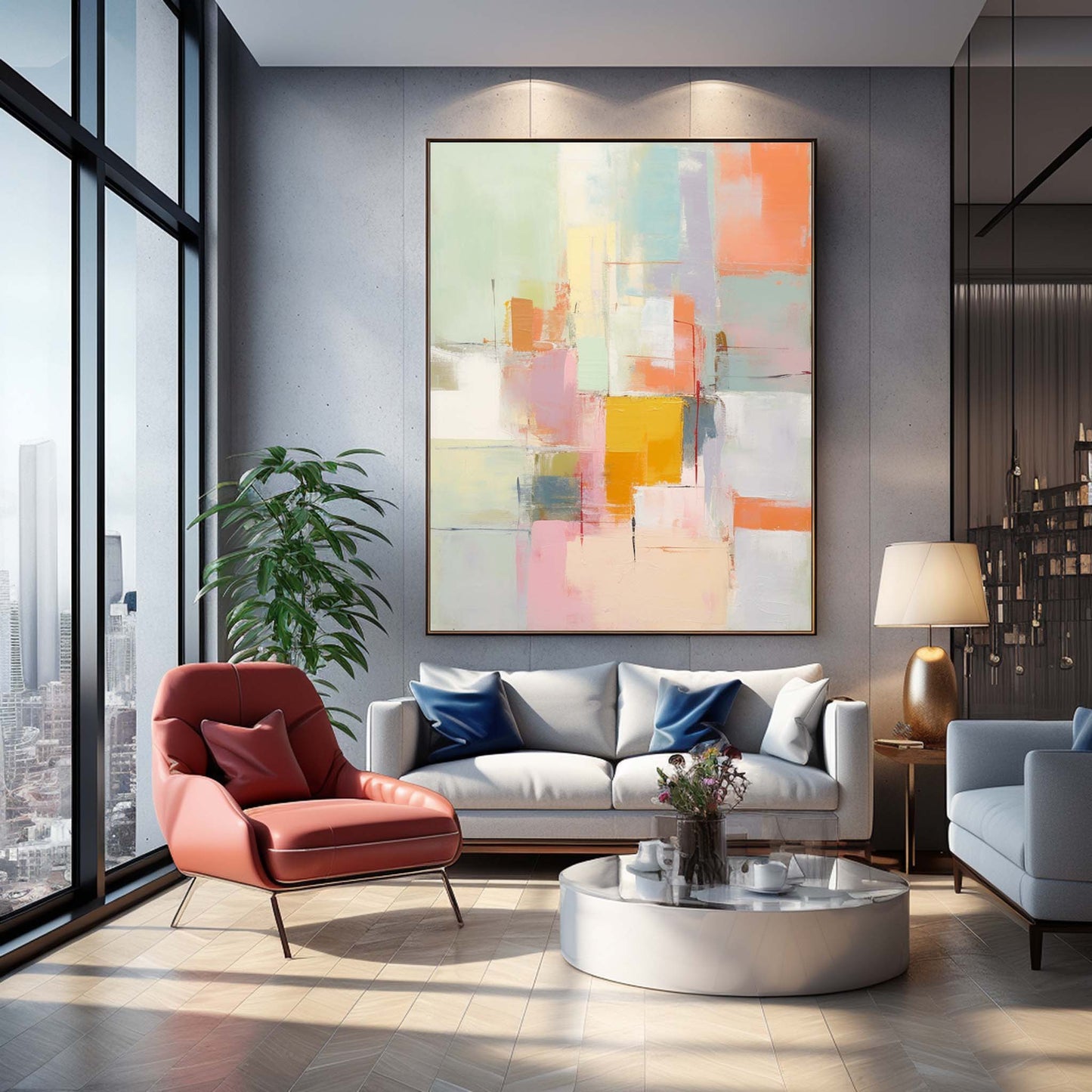 Colorful Abstract Oil Painting for Modern Home Decor and Artistic Inspiration