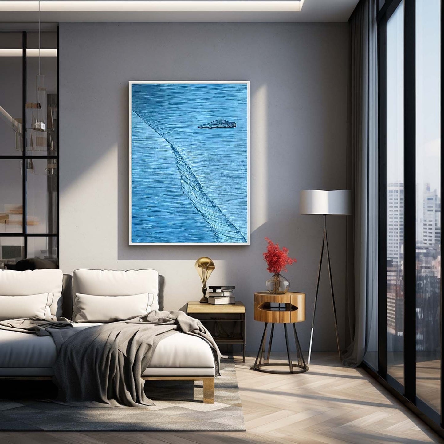 Serene Blue Abstract Oil Painting for Modern Minimalist Home Decor