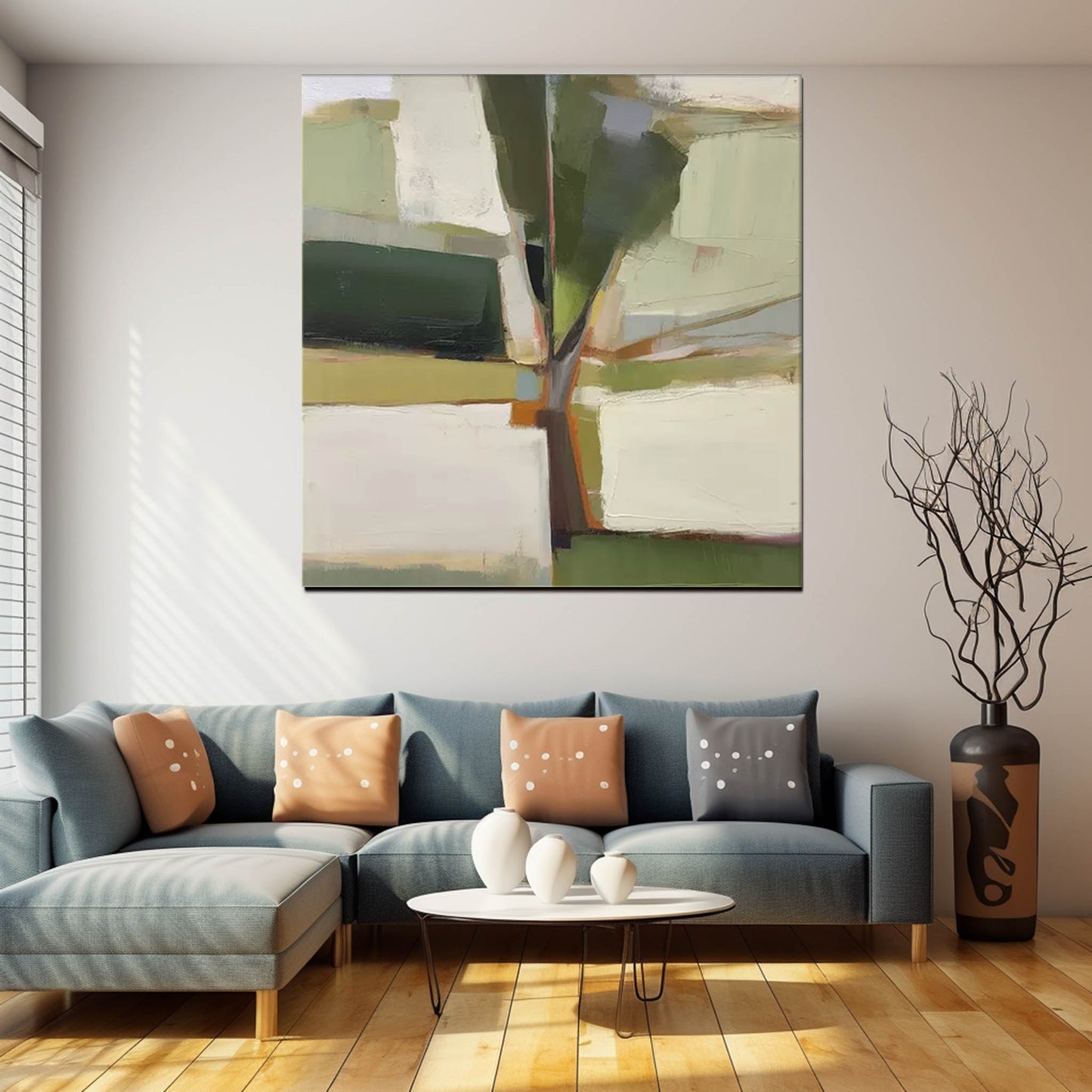 Contemporary Abstract Oil Painting with Green and Earthy Tones for Modern Decor