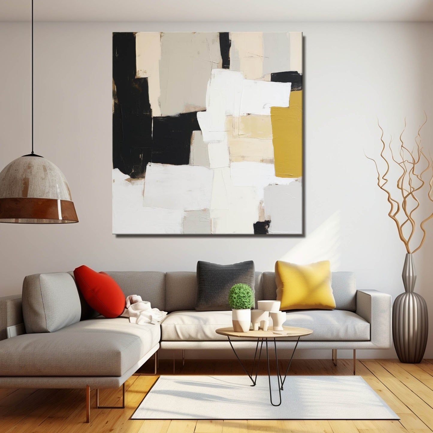 Contemporary Abstract Oil Painting with Bold Textures and Earthy Tones
