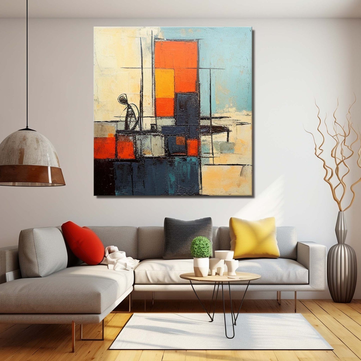 Contemporary Abstract Oil Painting with Vibrant Color Blocks and Dynamic Shapes