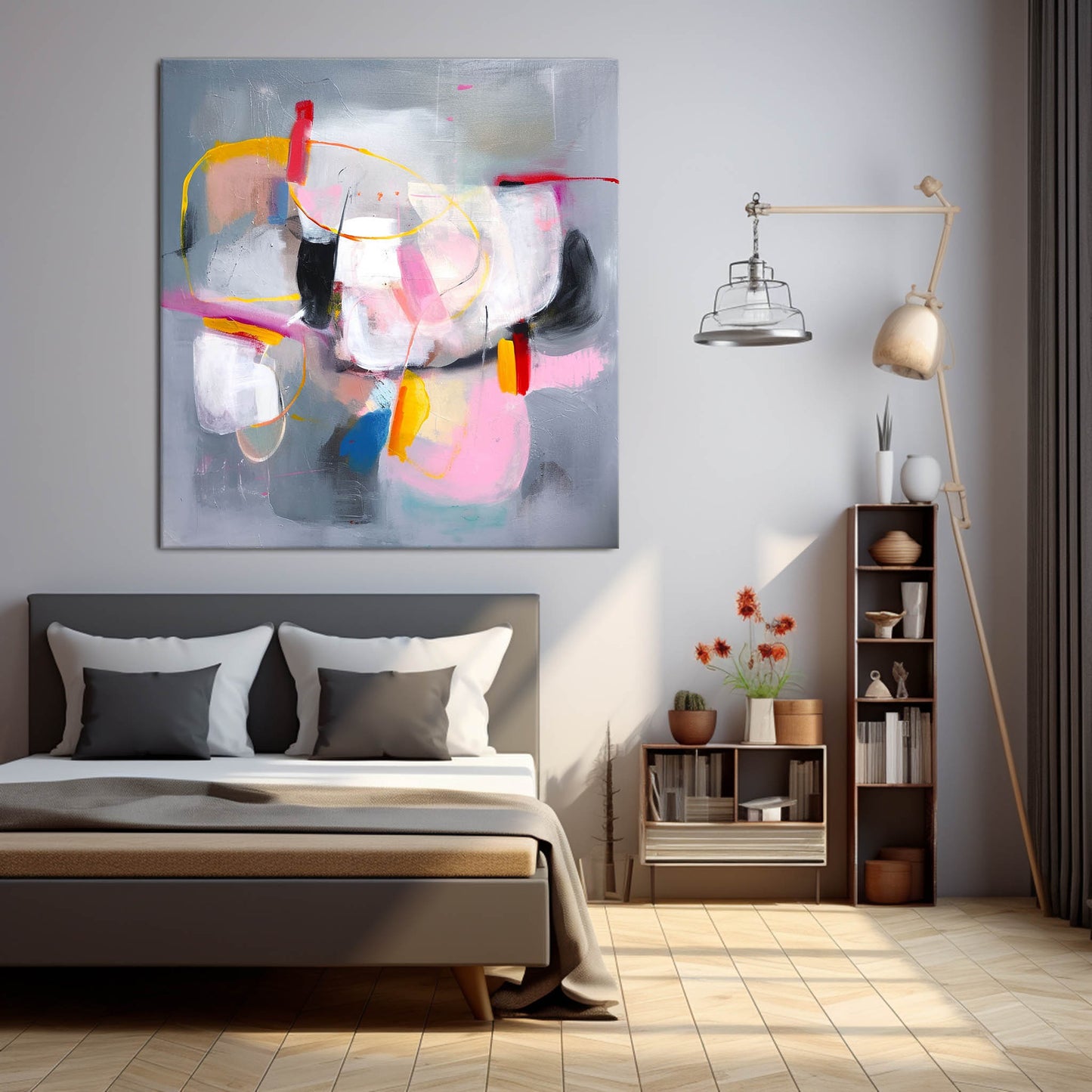Vivid Abstract Oil Painting with Bold Colors for Modern Home Decor