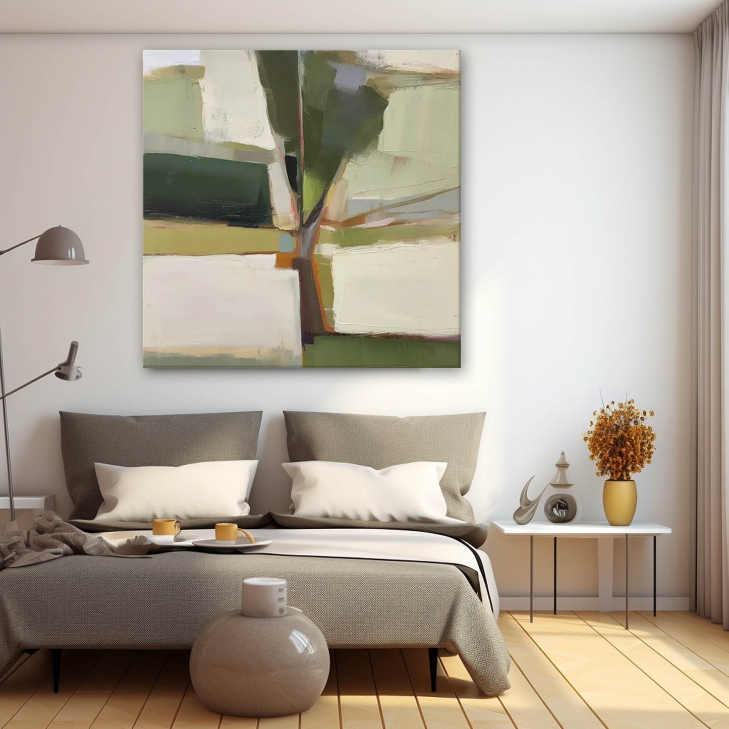 Contemporary Abstract Oil Painting with Green and Earthy Tones for Modern Decor