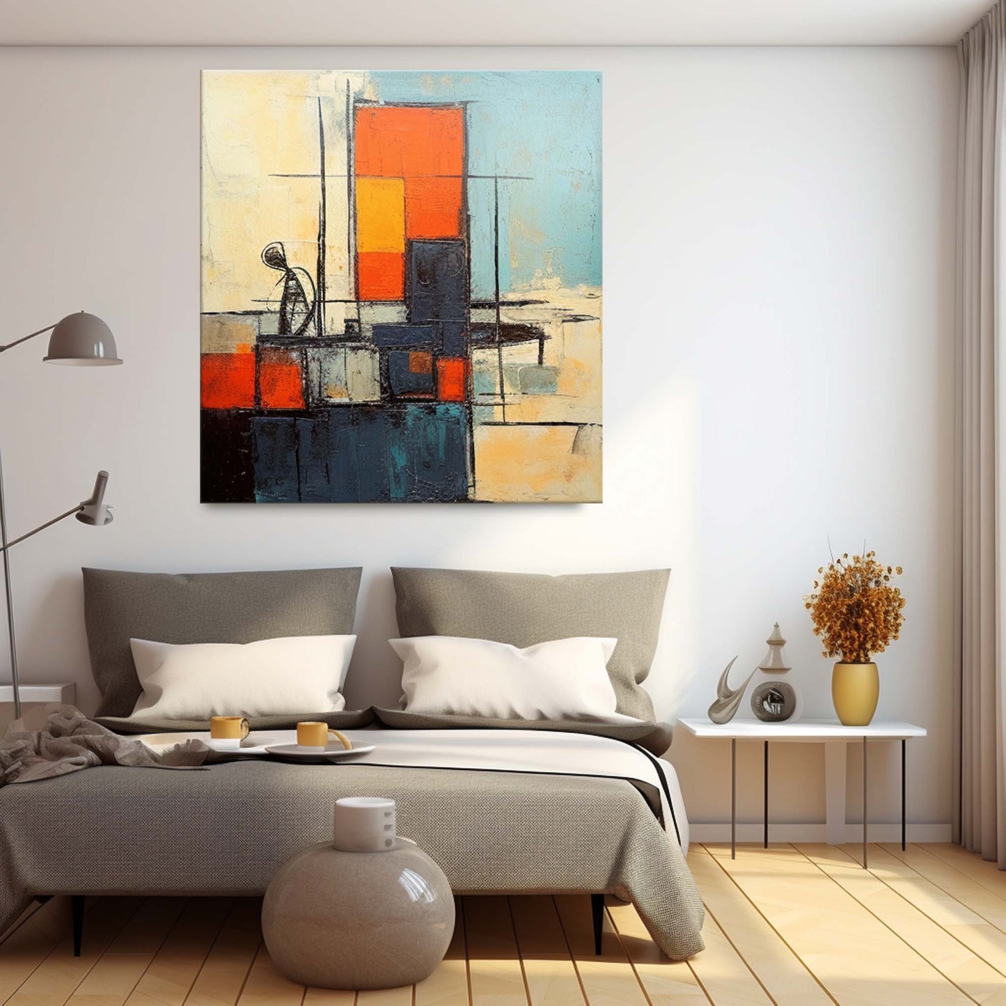 Contemporary Abstract Oil Painting with Vibrant Color Blocks and Dynamic Shapes
