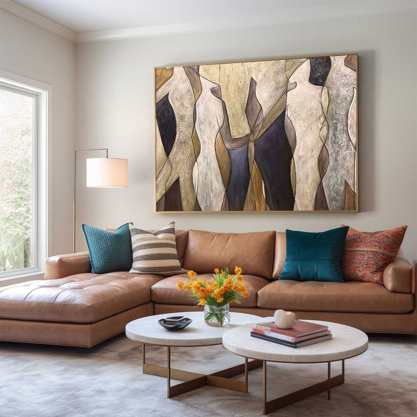 Contemporary Abstract Oil Painting of Figures in Earthy Tones for Modern Decor