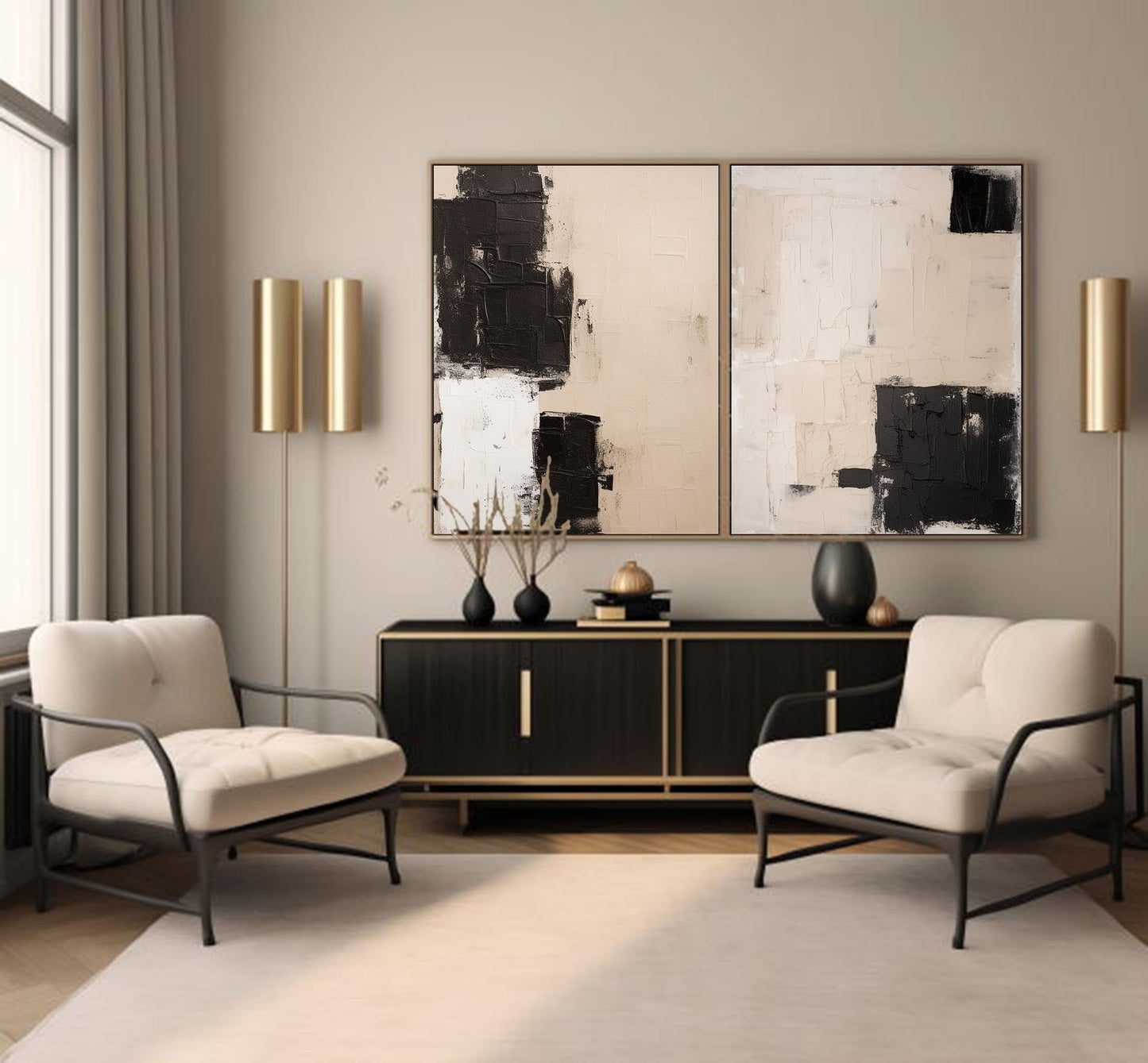 Contemporary Monochrome Oil Painting for Modern Home Decor and Minimalist Aesthetic