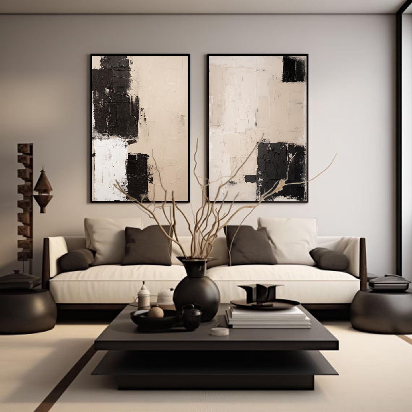 Contemporary Monochrome Oil Painting for Modern Home Decor and Minimalist Aesthetic