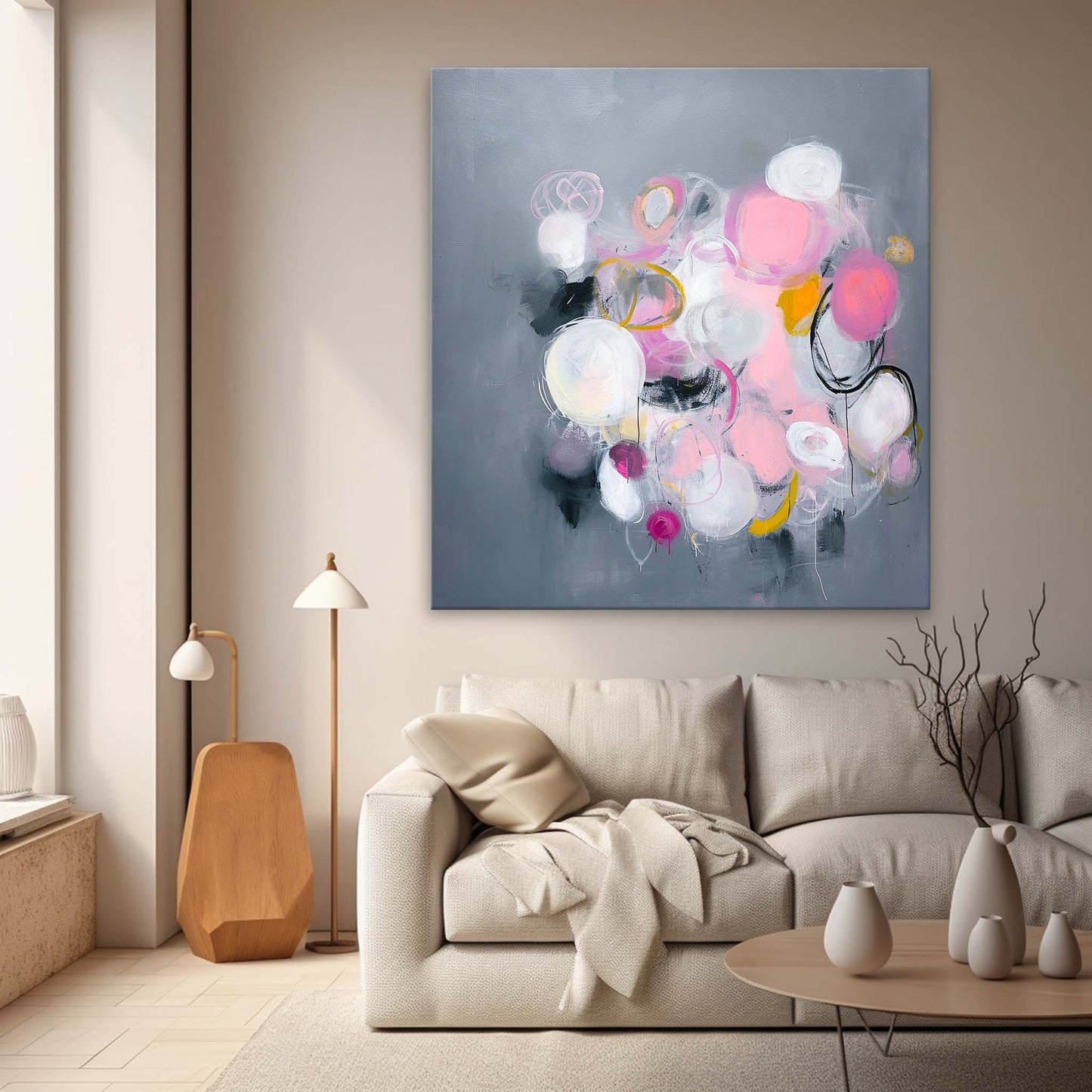 Colorful Abstract Oil Painting with Pop Art Elements for Modern Décor