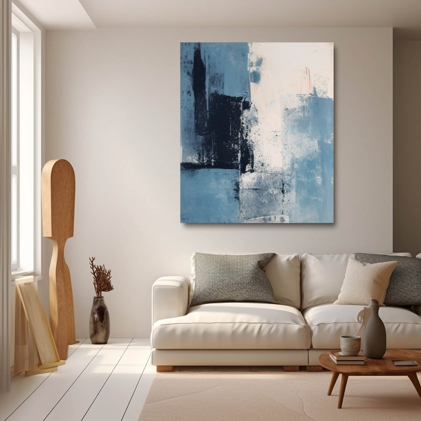 Calming Blue Abstract Oil Painting for Modern Home Decor