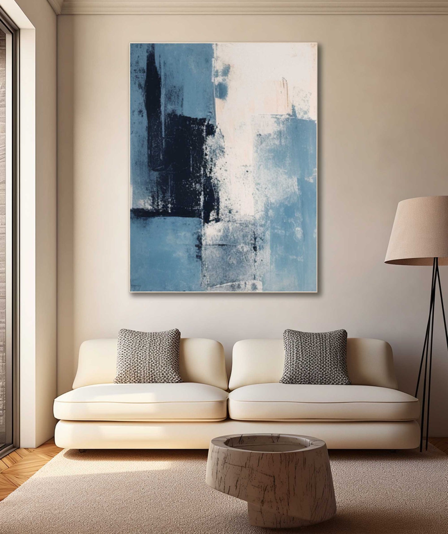 Calming Blue Abstract Oil Painting for Modern Home Decor