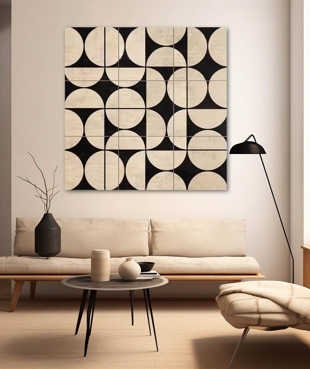 Contemporary Black and White Geometric Oil Painting for Modern Interiors