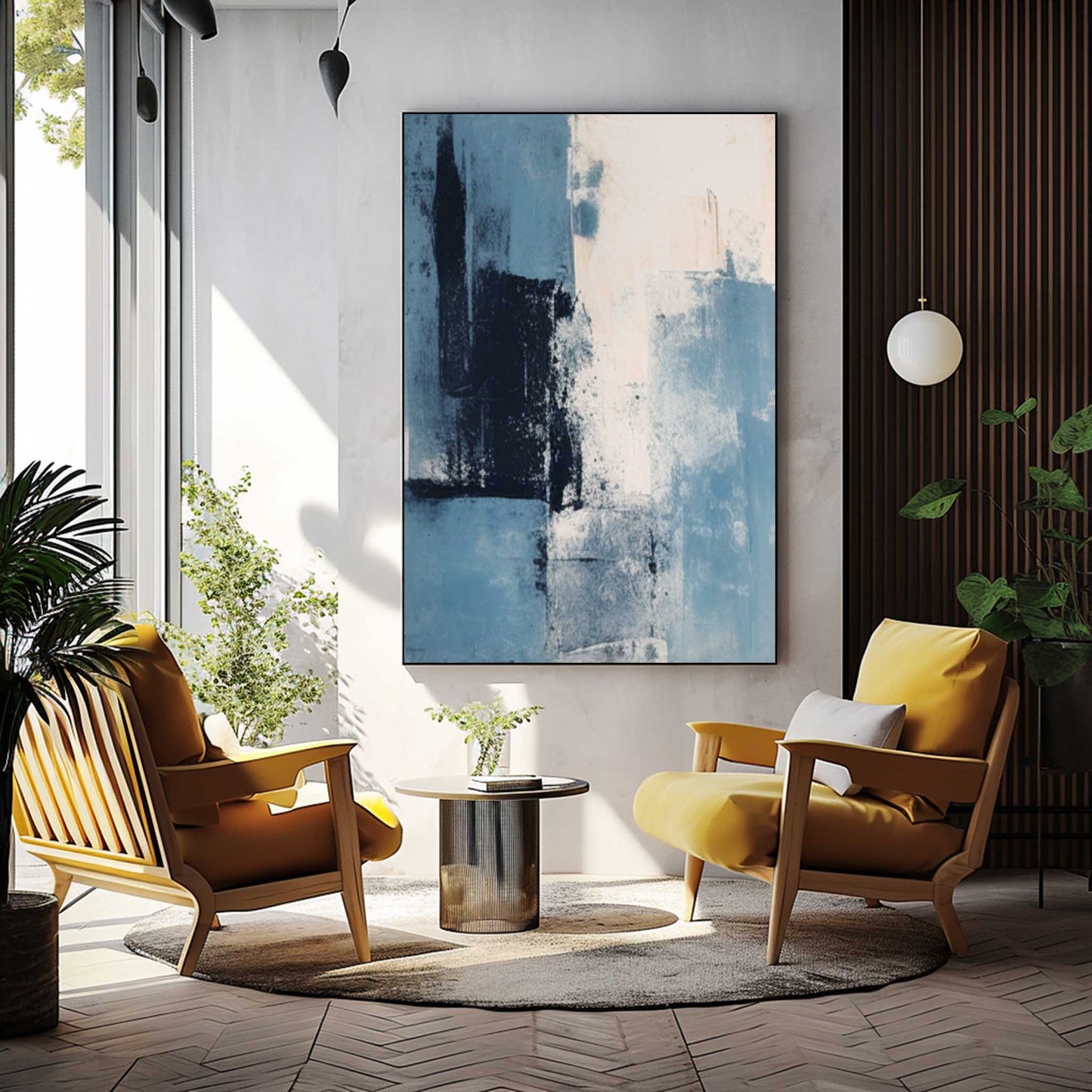 Calming Blue Abstract Oil Painting for Modern Home Decor