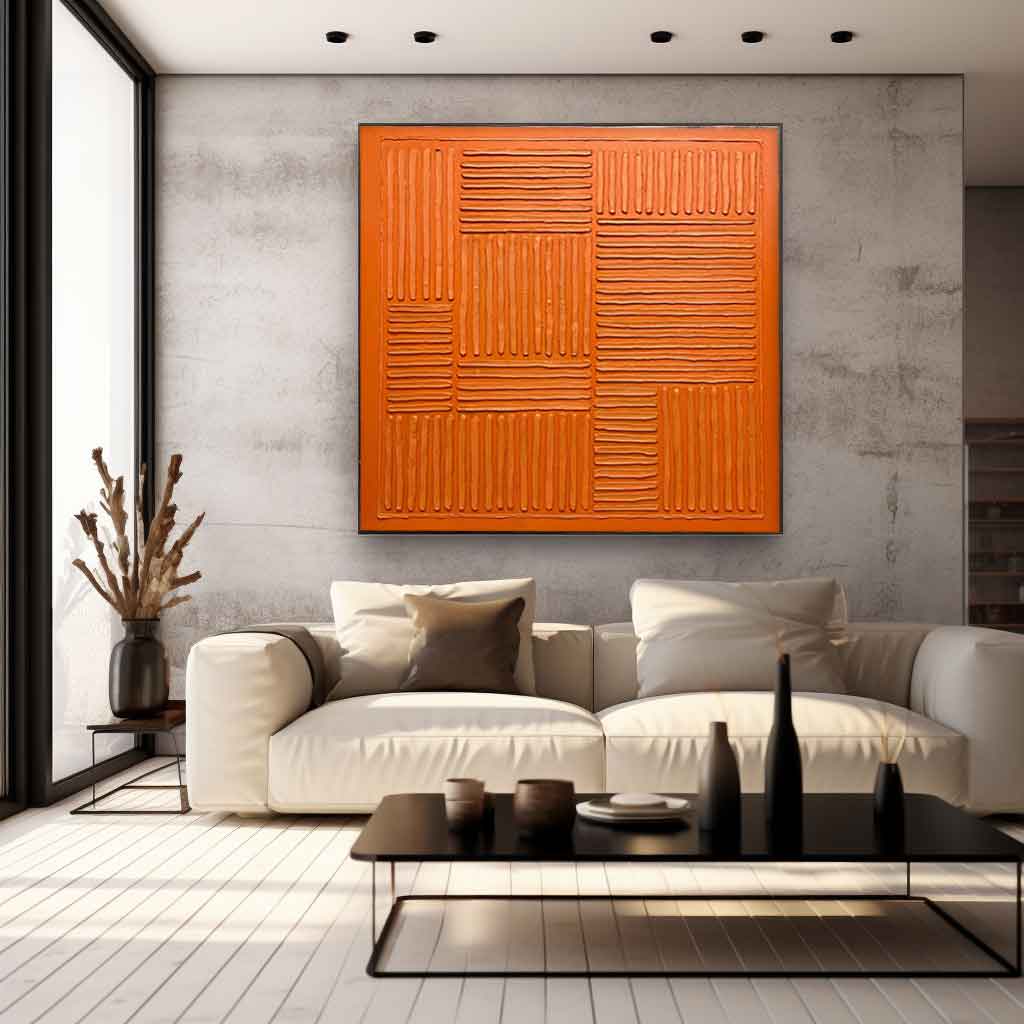 Textured Orange Minimalist Oil Painting for Modern Home Decor
