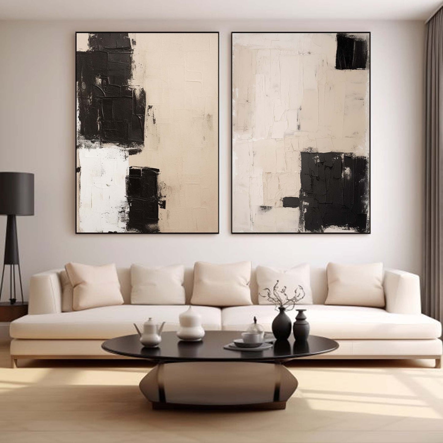 Contemporary Monochrome Oil Painting for Modern Home Decor and Minimalist Aesthetic