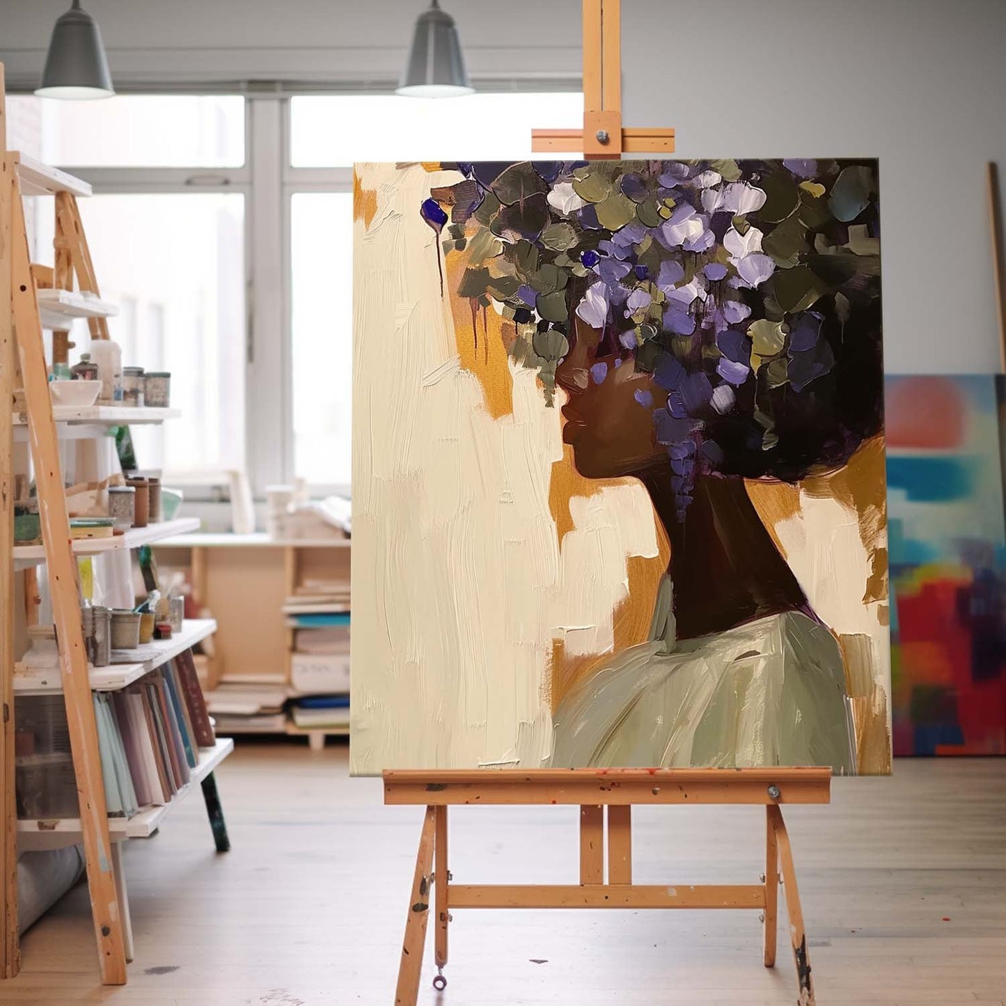 Elegant Floral Portrait Oil Painting for Home Decor and Art Lovers