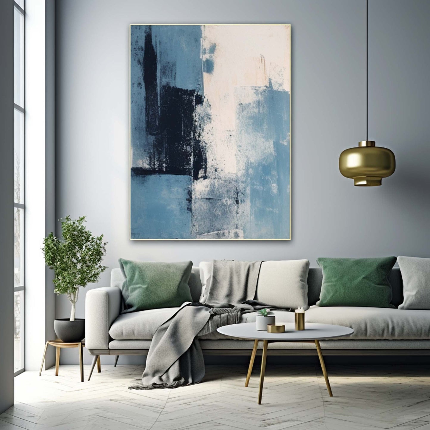 Calming Blue Abstract Oil Painting for Modern Home Decor