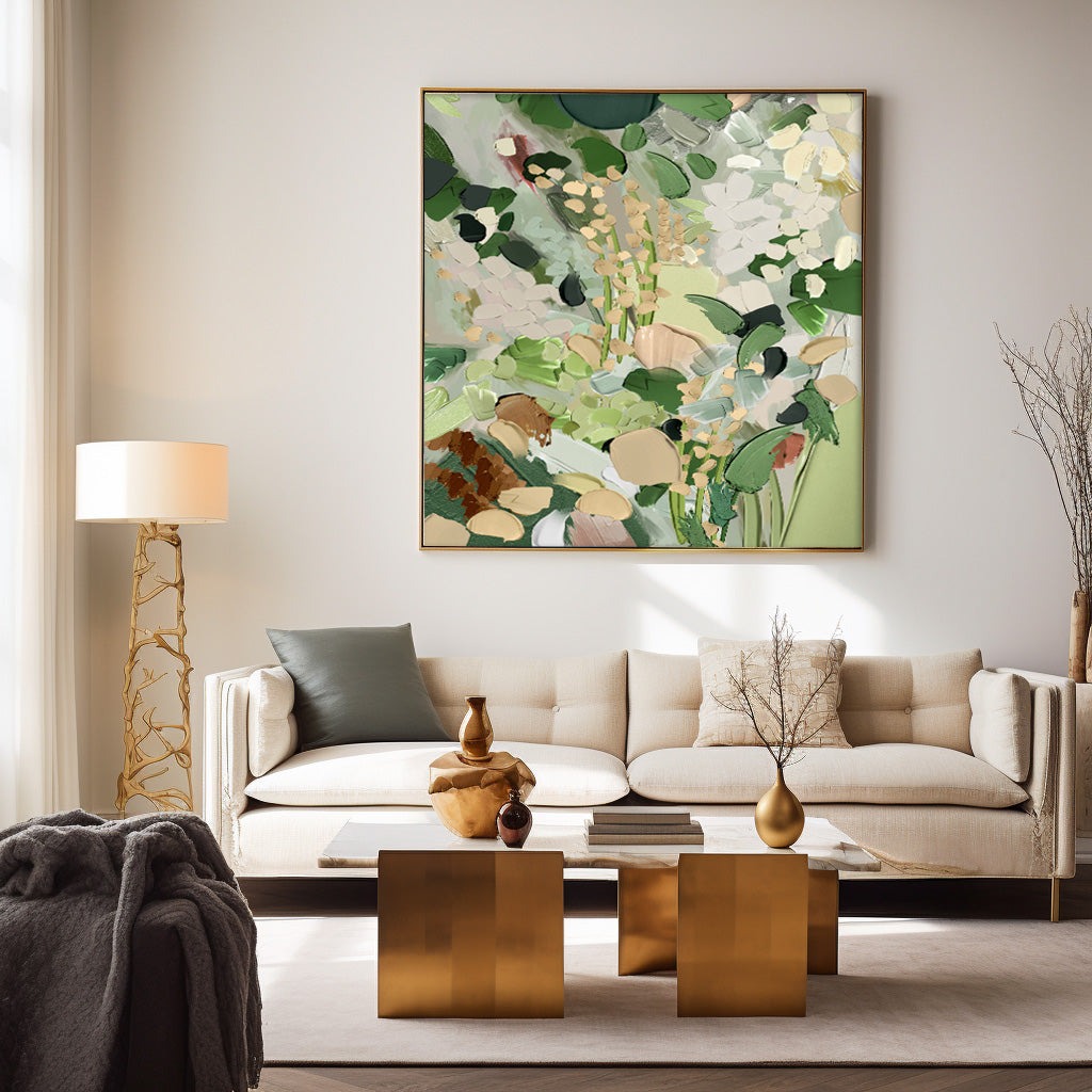 Delicate Floral Oil Painting for Elegant Home Decor in Soft Green Tones