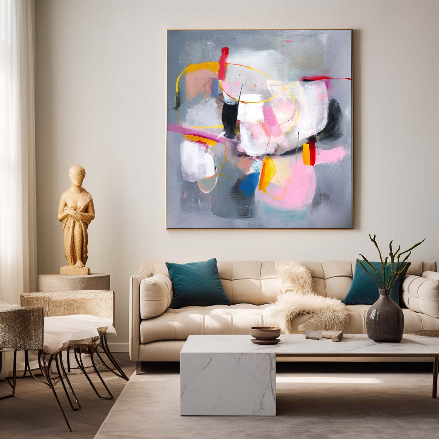 Vivid Abstract Oil Painting with Bold Colors for Modern Home Decor