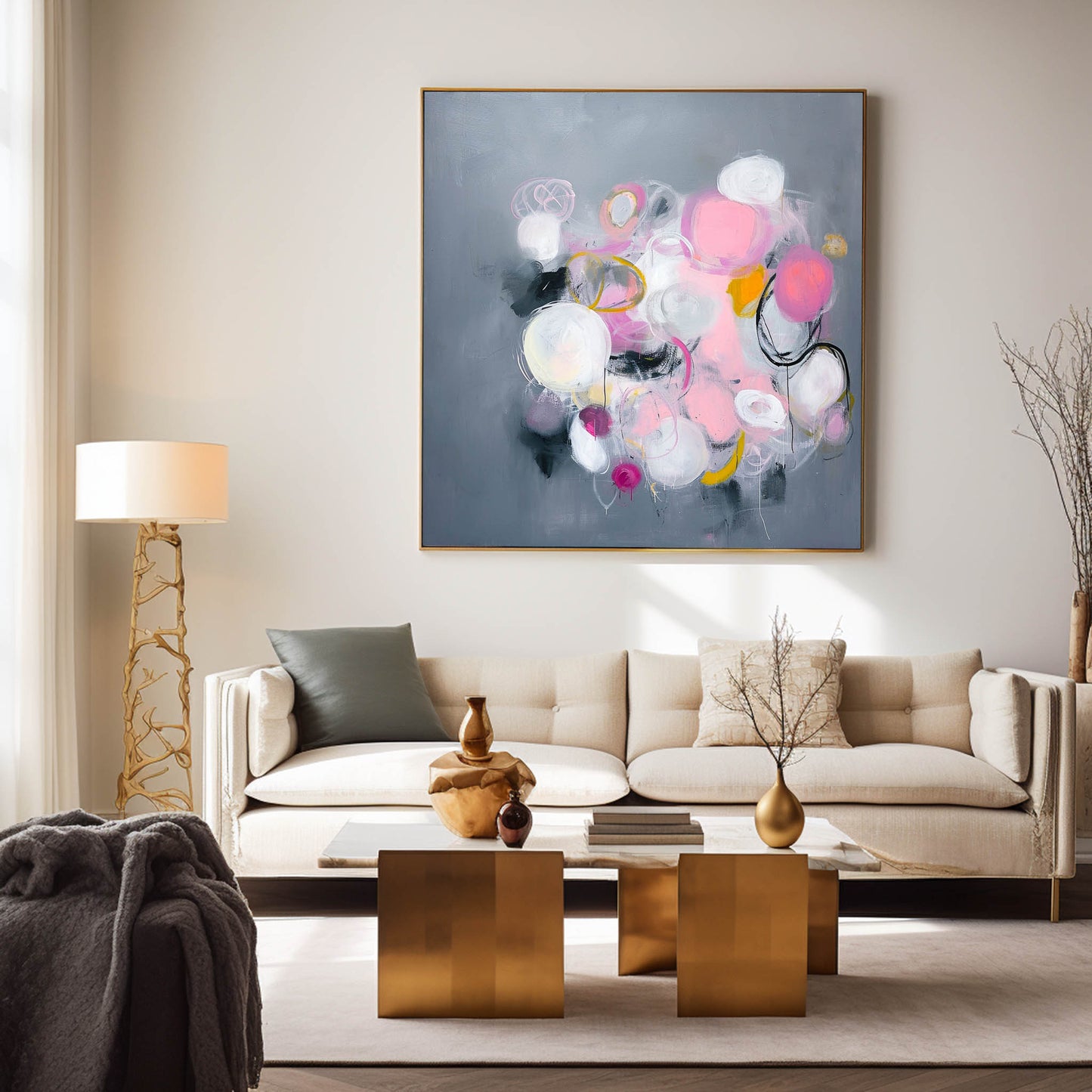 Colorful Abstract Oil Painting with Pop Art Elements for Modern Décor