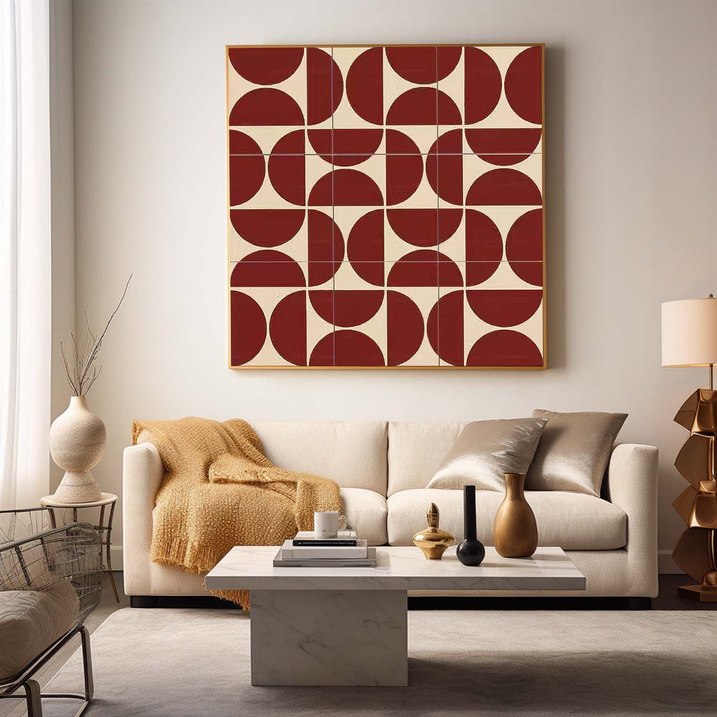 Contemporary Abstract Oil Painting with Geometric Shapes and Warm Tones