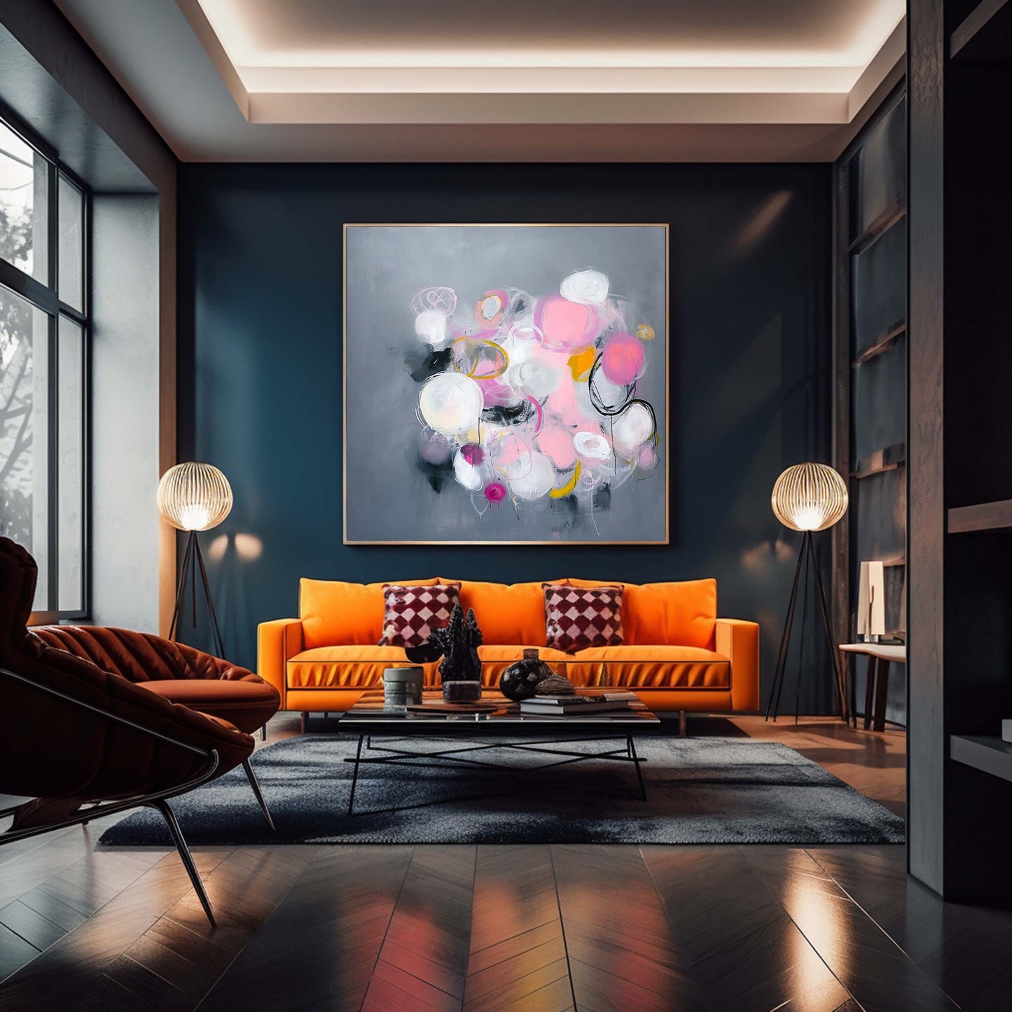Colorful Abstract Oil Painting with Pop Art Elements for Modern Décor