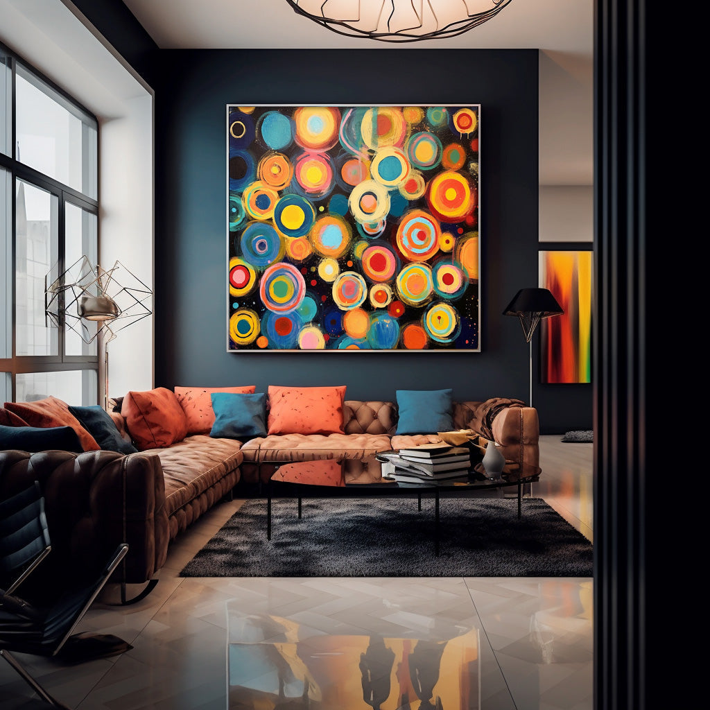 Colorful Abstract Circle Oil Painting for Modern Home Decor and Art Lovers