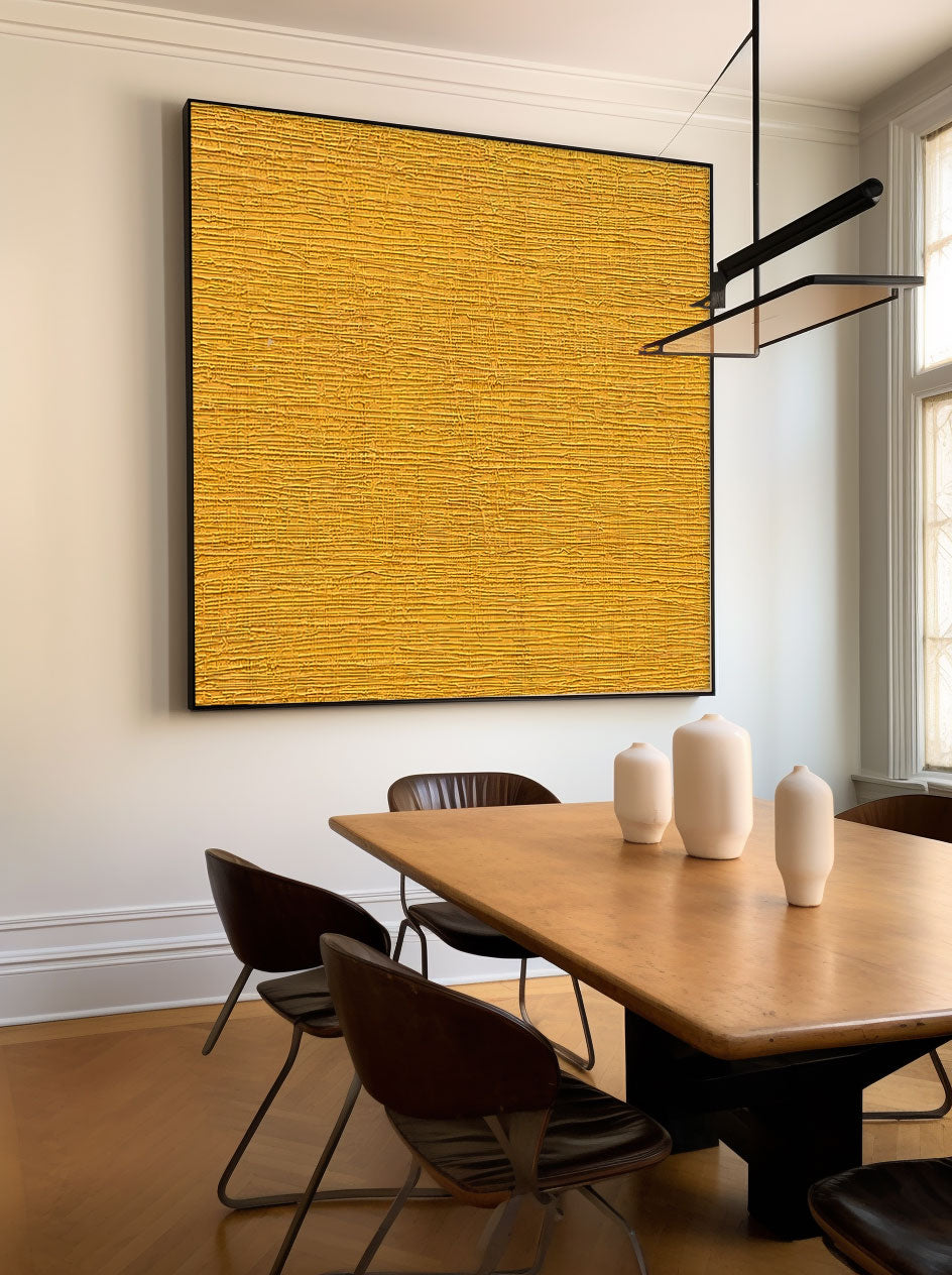 Vibrant Textured Yellow Oil Painting for Modern Minimalist Decor