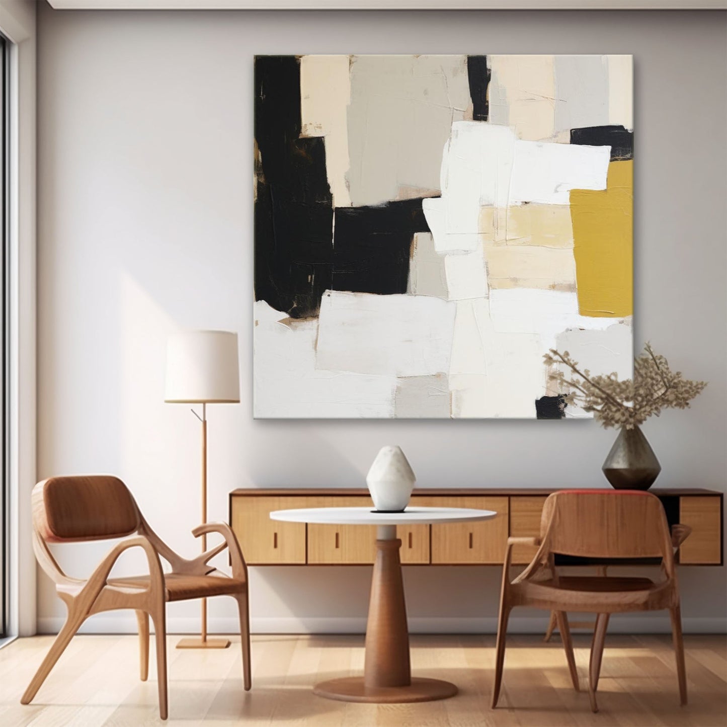 Contemporary Abstract Oil Painting with Bold Textures and Earthy Tones