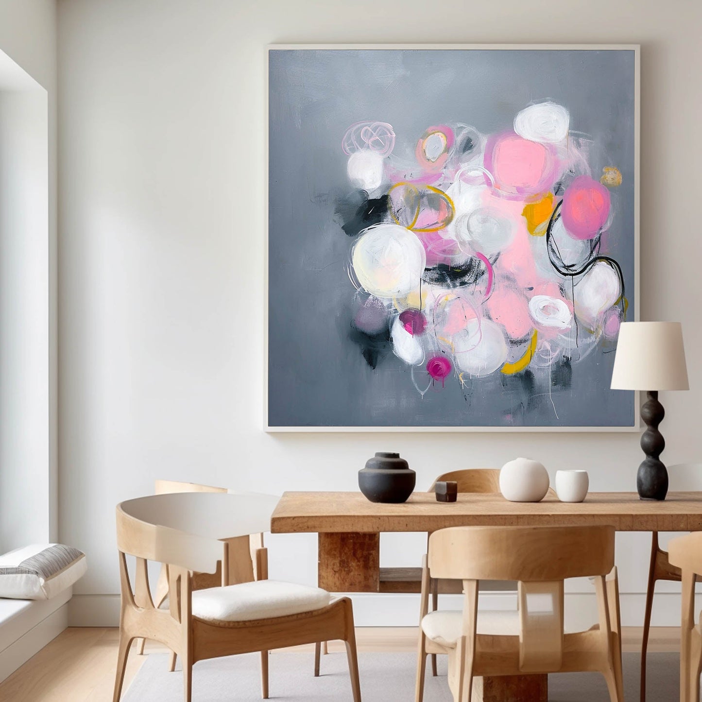 Colorful Abstract Oil Painting with Pop Art Elements for Modern Décor