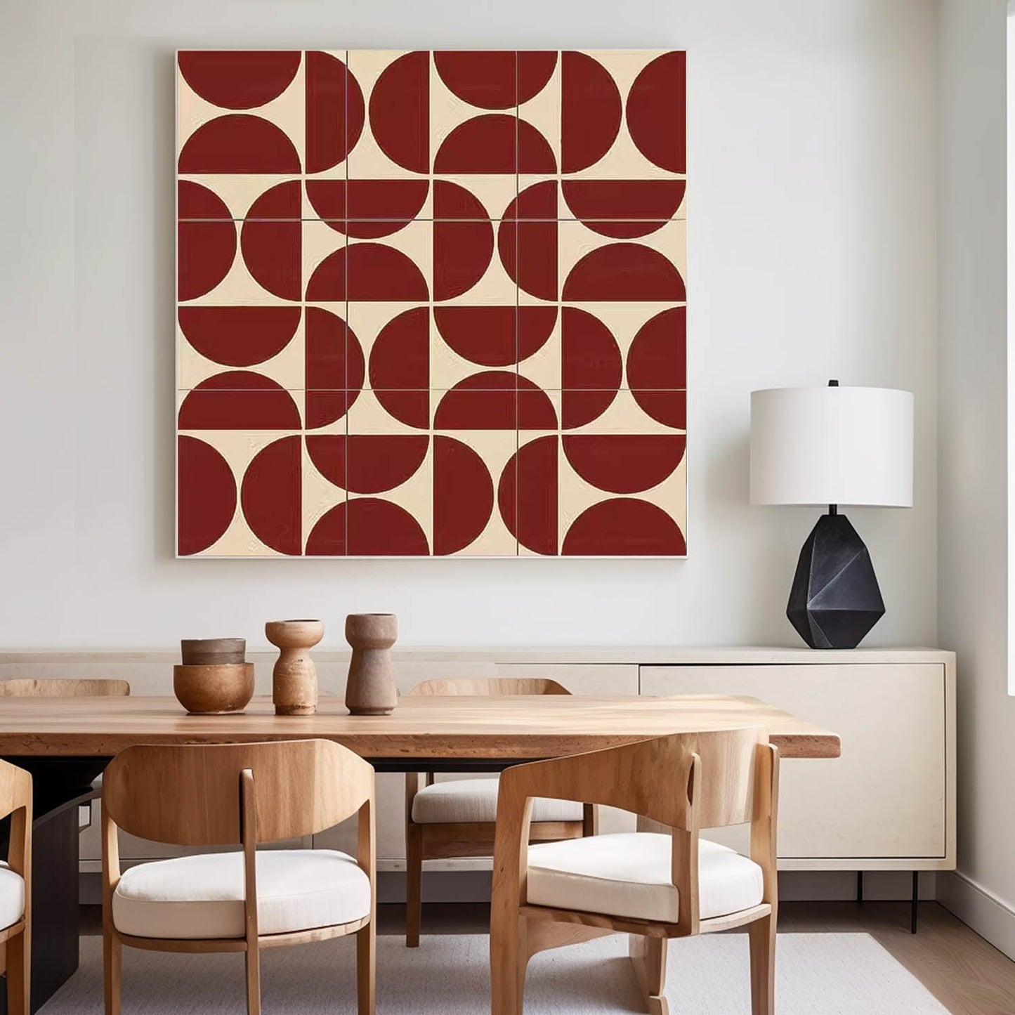Contemporary Abstract Oil Painting with Geometric Shapes and Warm Tones