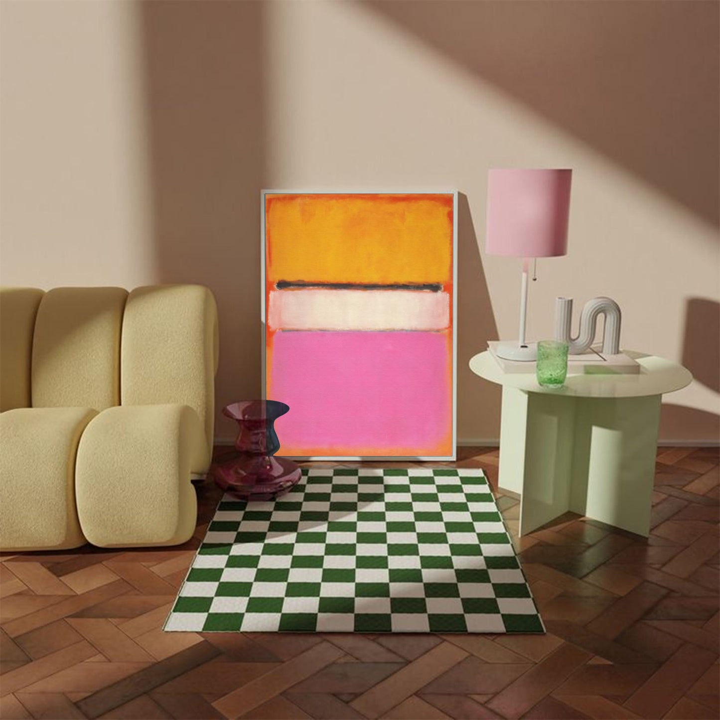 Vibrant Minimalist Oil Painting in Bold Colors for Modern Home Decor