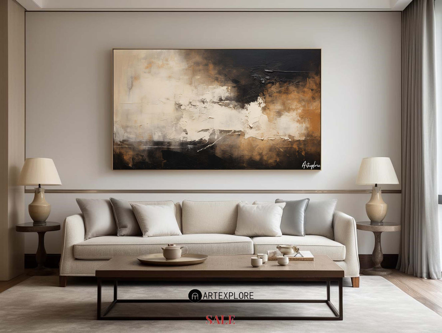 Contemporary Abstract Oil Painting in Earth Tones for Modern Home Decor