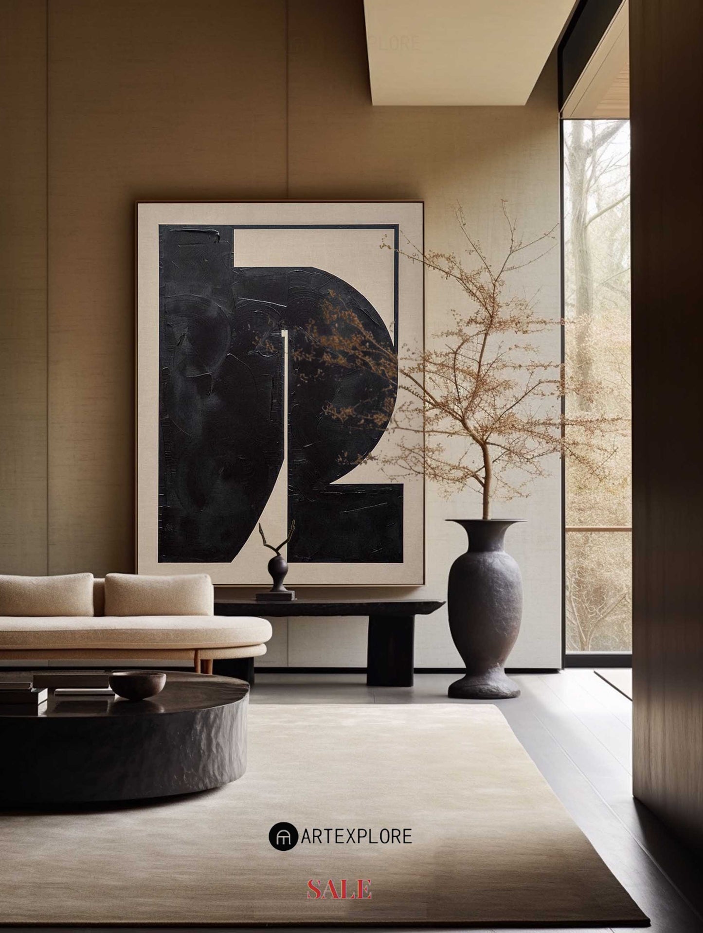 Contemporary Black Abstract Oil Painting for Modern Home Decor