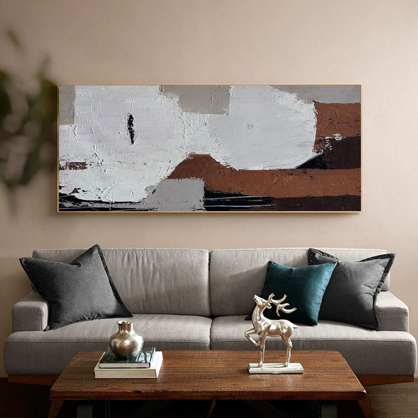 Contemporary Abstract Oil Painting with Neutral Tones and Bold Brushstrokes