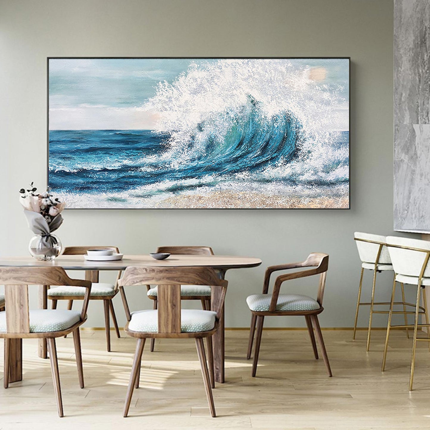 Dynamic Ocean Wave Oil Painting for Coastal Home Décor
