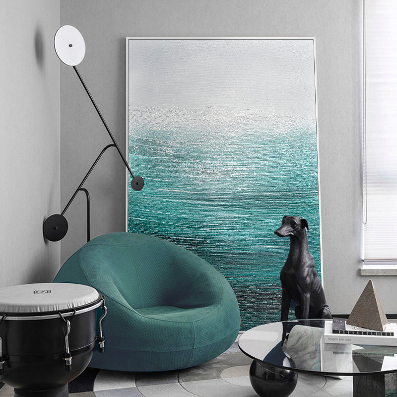 Tranquil Ocean Waves Oil Painting in Serene Blue and White Tones for Coastal Decor