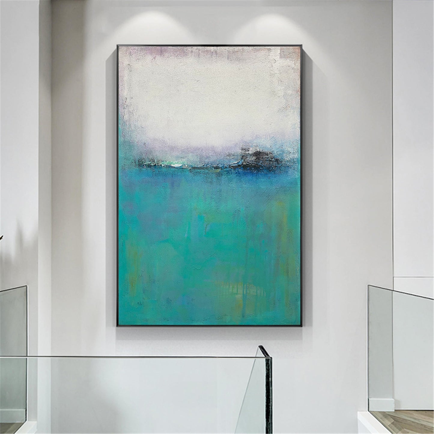 Calm Blue Abstract Oil Painting for Modern Home Decor and Art Collection