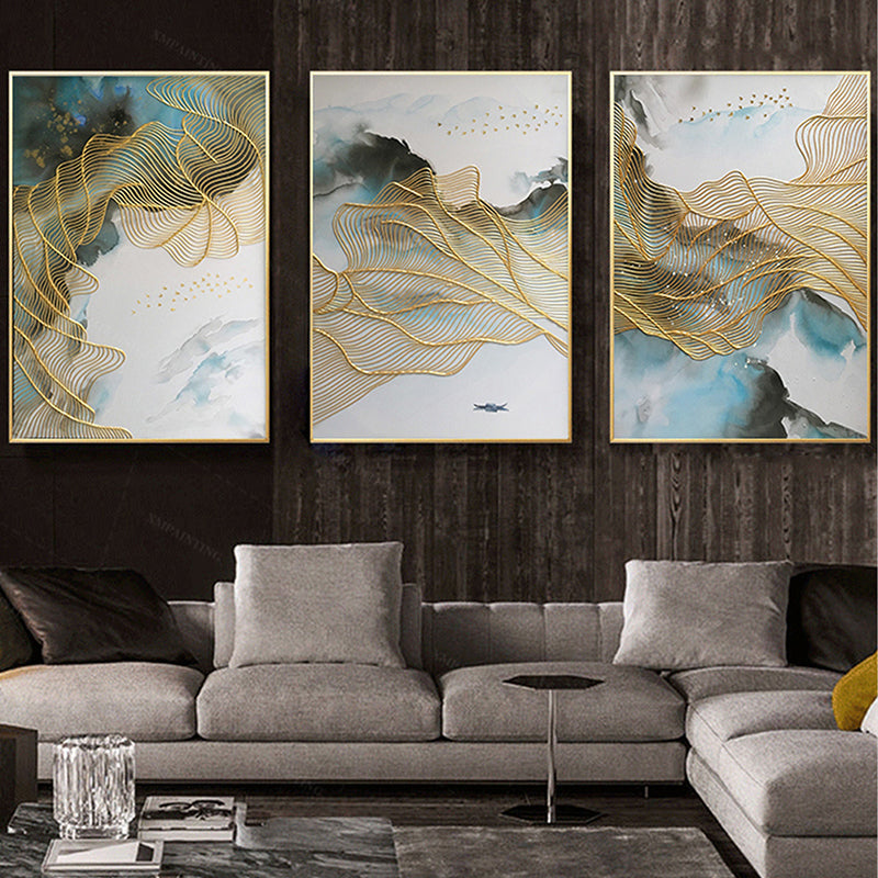 Gold Wave Accent Abstract Stone Nature Oil Painting