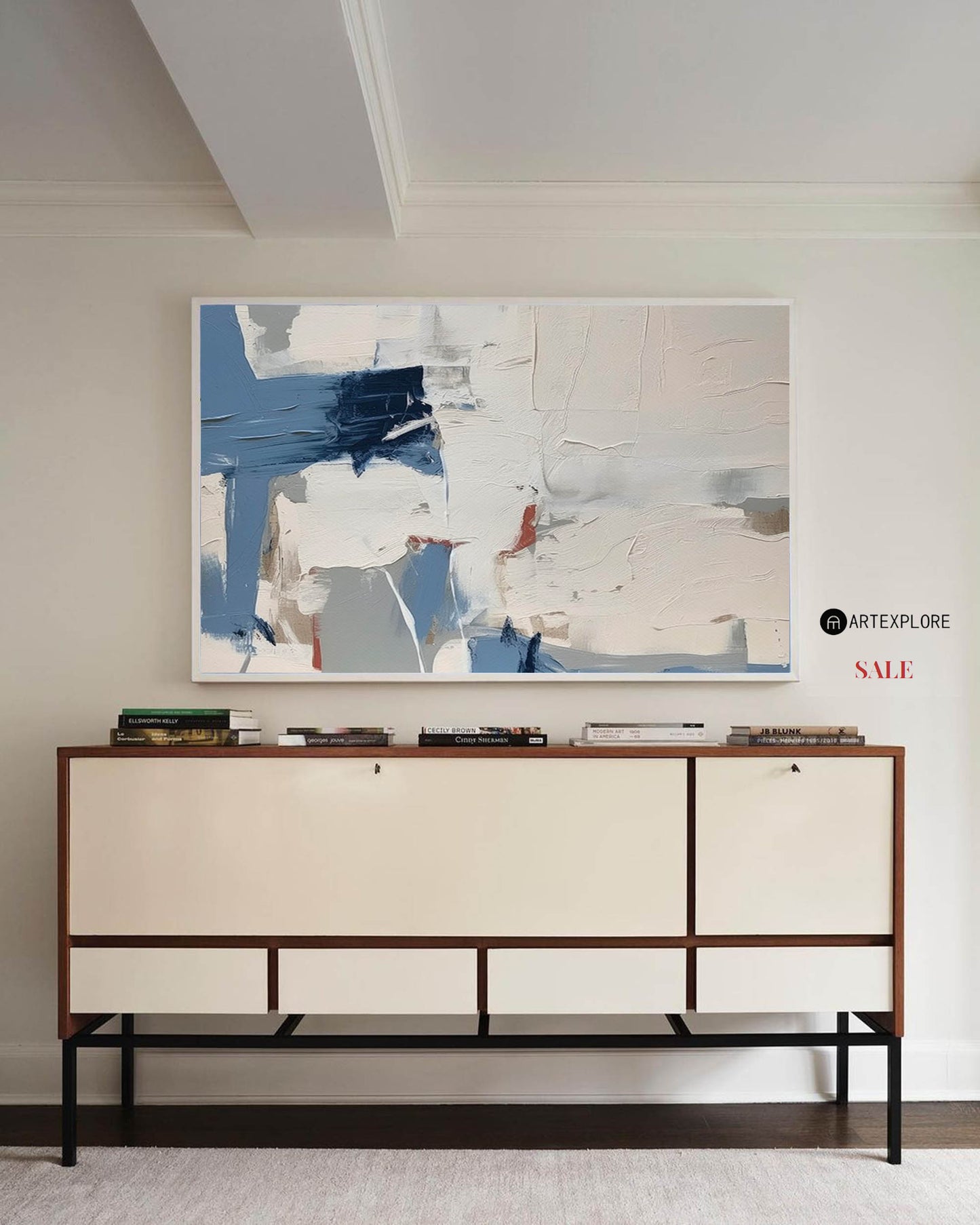 Contemporary Blue Abstract Oil Painting for Modern Home Decor