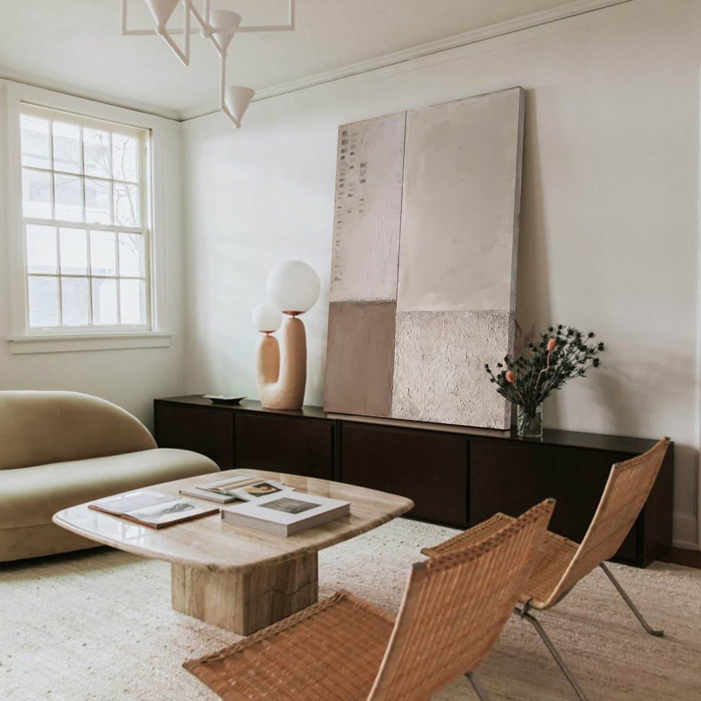 Contemporary Minimalist Oil Painting with Geometric Abstract Design