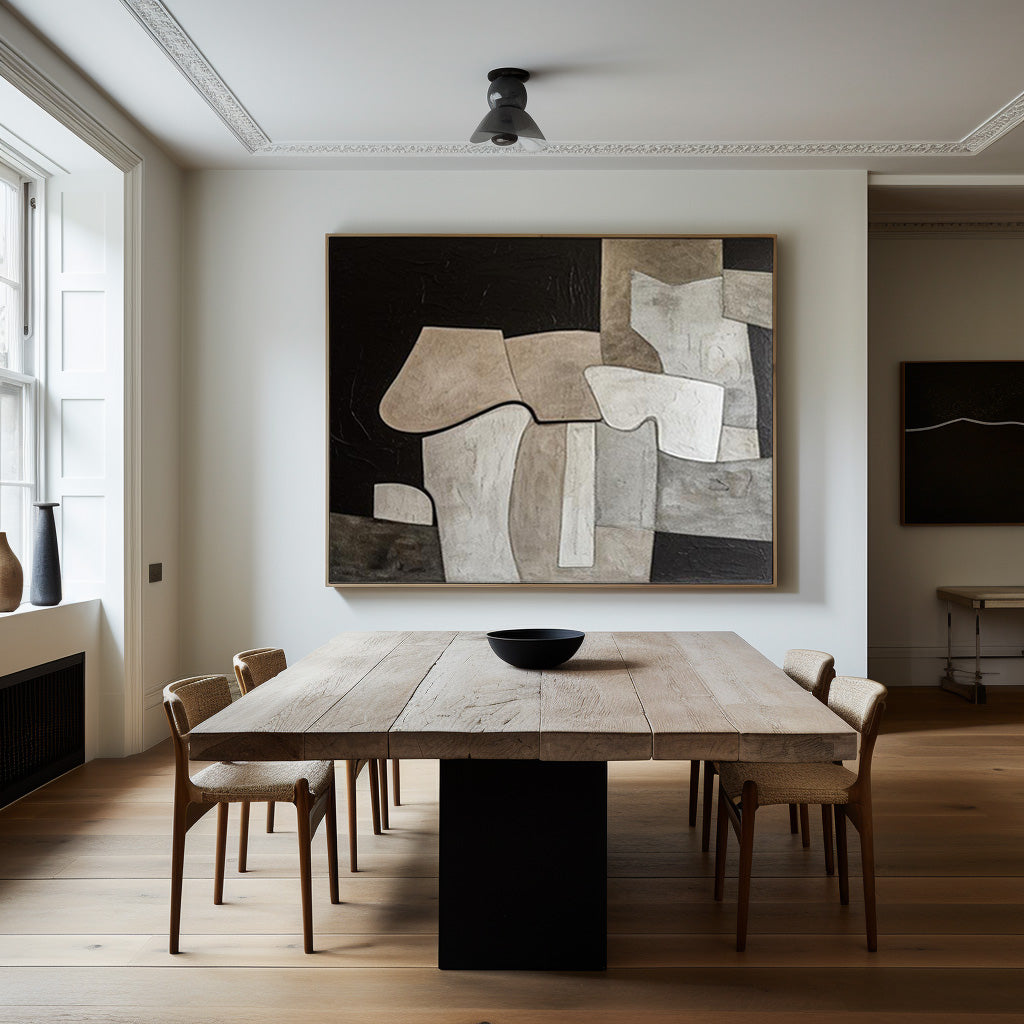 Contemporary Black and White Abstract Oil Painting for Modern Home Decor