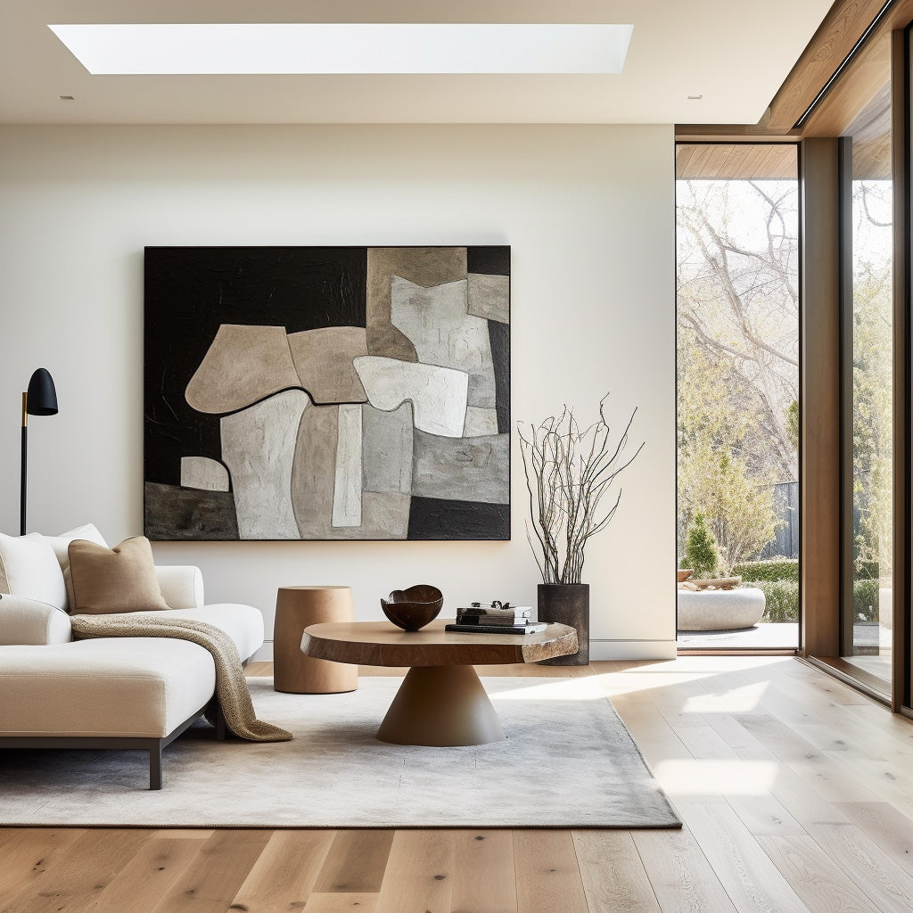 Contemporary Black and White Abstract Oil Painting for Modern Home Decor