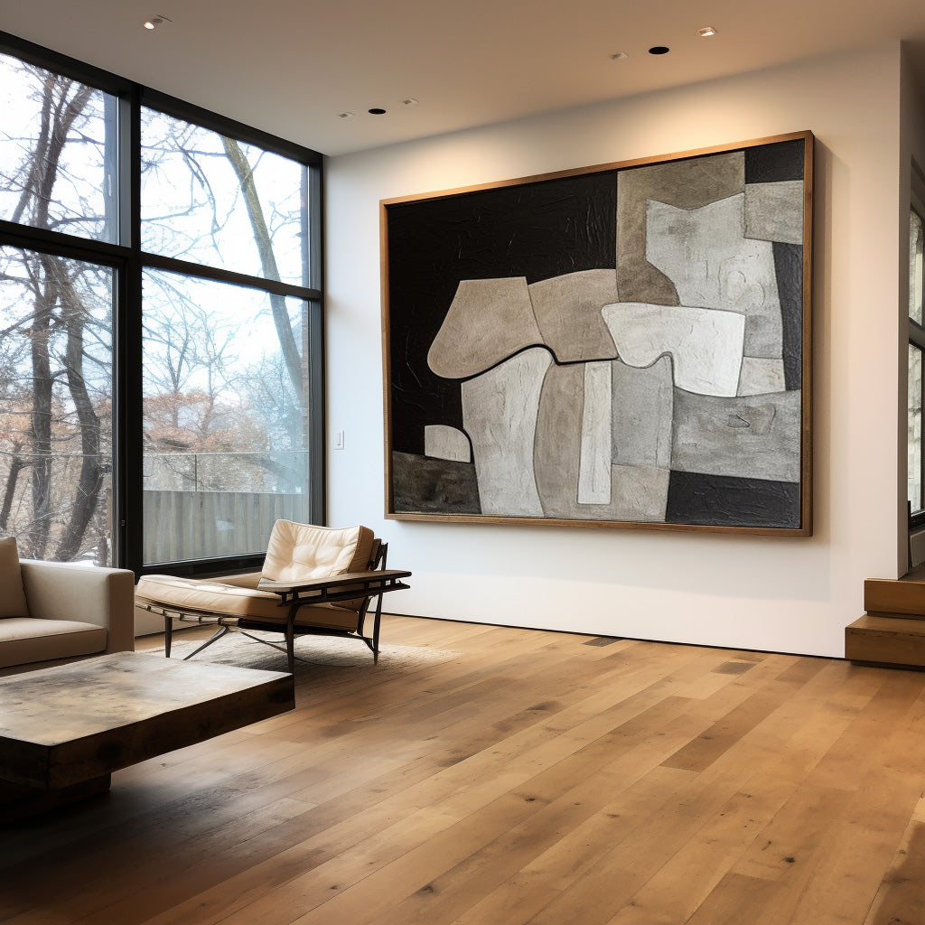 Contemporary Black and White Abstract Oil Painting for Modern Home Decor